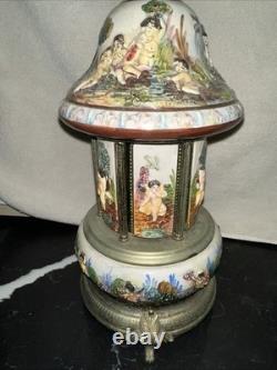 Vintage Reuge Capodimonte Italy Cherub Music Carousel Cigarette/Lipstick Holder
