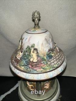 Vintage Reuge Capodimonte Italy Cherub Music Carousel Cigarette/Lipstick Holder