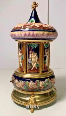 Vintage Reuge Capodimonte Italy Cherub Music Carousel Cigarette/lipstick Holder