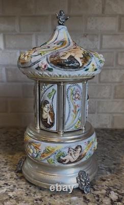 Vintage Reuge Capodimonte Porcelain Musical Lipstick Carousel/Holder, Functional