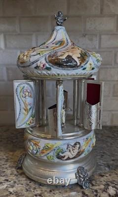 Vintage Reuge Capodimonte Porcelain Musical Lipstick Carousel/Holder, Functional
