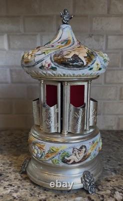 Vintage Reuge Capodimonte Porcelain Musical Lipstick Carousel/Holder, Functional