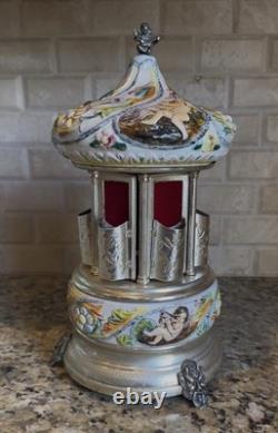 Vintage Reuge Capodimonte Porcelain Musical Lipstick Carousel/Holder, Functional