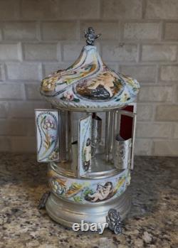 Vintage Reuge Capodimonte Porcelain Musical Lipstick Carousel/Holder, Functional