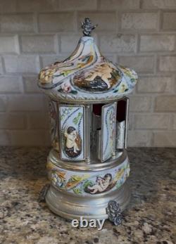 Vintage Reuge Capodimonte Porcelain Musical Lipstick Carousel/Holder, Functional
