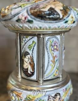 Vintage Reuge Capodimonte Porcelain Musical Lipstick Carousel/Holder, Functional