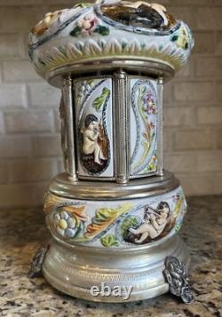 Vintage Reuge Capodimonte Porcelain Musical Lipstick Carousel/Holder, Functional
