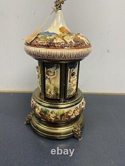Vintage Reuge Carousel Lipstic Cigarette Style Cherubs Music Box Italy