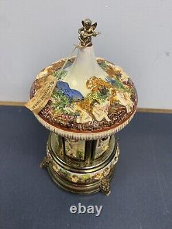 Vintage Reuge Carousel Lipstic Cigarette Style Cherubs Music Box Italy