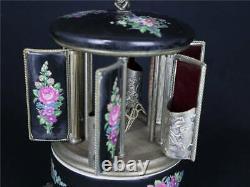 Vintage Reuge Carousel Music Box Cigarette Case Lipstick Holder Black Love Story
