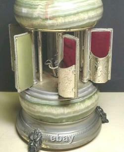 Vintage Reuge Carousel Music Box, Cigarette/Lipstick Holder, Green Marble