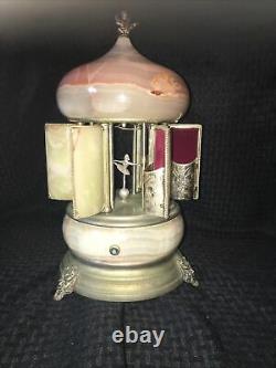 Vintage Reuge Carousel Music Box Cigarette Lipstick Holder Onyx Ballerina Italy