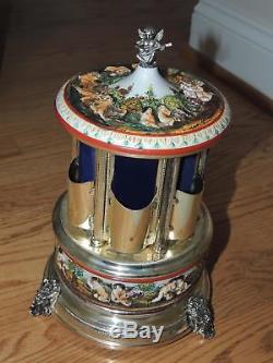 Vintage Reuge Carousel Swiss Music Box Cigarette Holder Works Blue Danube