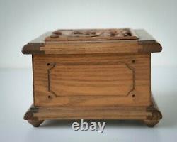 Vintage Reuge Carved Wooden Music Box Swiss Musical Movement Made in W Germany