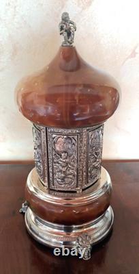 Vintage Reuge Cigarette or Lipstick holder carousel music box brown onyx