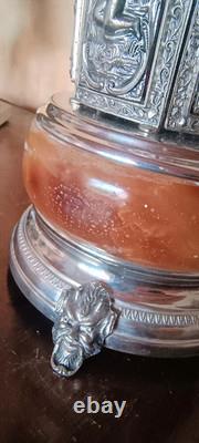 Vintage Reuge Cigarette or Lipstick holder carousel music box brown onyx