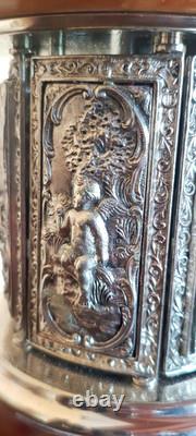 Vintage Reuge Cigarette or Lipstick holder carousel music box brown onyx