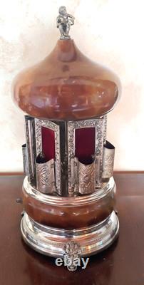 Vintage Reuge Cigarette or Lipstick holder carousel music box brown onyx