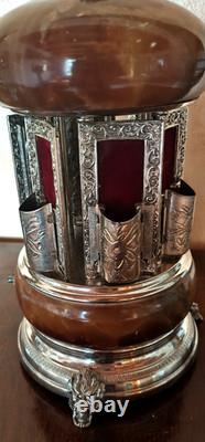Vintage Reuge Cigarette or Lipstick holder carousel music box brown onyx
