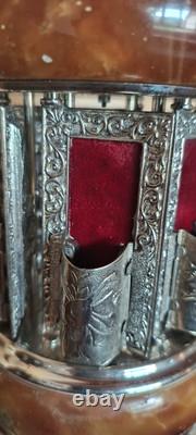 Vintage Reuge Cigarette or Lipstick holder carousel music box brown onyx