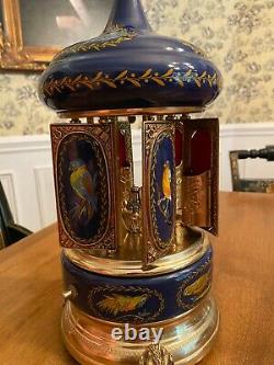 Vintage Reuge Cobalt Blue Bird Carousel Cigarette/Lipstick Music Box-Blue Danube