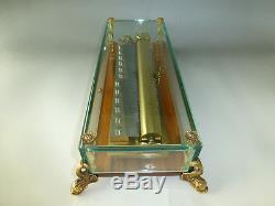 Vintage Reuge Crystal Glass / Brass Dauphin Feet 144 Note Music Box (See Video)