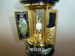 Vintage Reuge Dancing Ballerina Music Box Carousel Holder Gold Leaf Metal Case