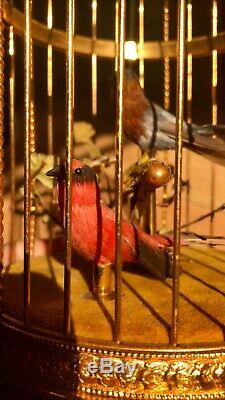 Vintage Reuge Double Singing Bird Cage Automaton Music Box Spieluhr WATCH VIDEO