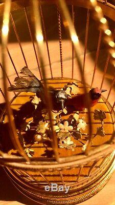 Vintage Reuge Double Singing Bird Cage Automaton Music Box Spieluhr WATCH VIDEO