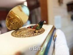 Vintage Reuge Enamel & Lapis Singing Bird Box Automaton Music Box (watch Video)