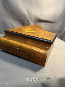 Vintage Reuge Grand Piano Music Jewelry Box Inlay Italy Wood 3 Songs Works Rare