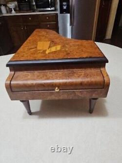 Vintage Reuge Grand Piano Wood Flora Inlay Music Jewelry Box Italy 72 note Mozat