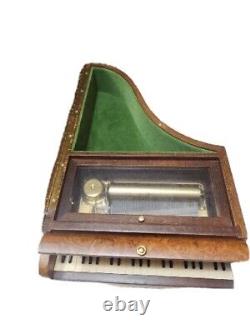 Vintage Reuge Grand Piano Wood Flora Inlay Music Jewelry Box Italy 72 note Mozat