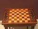 Vintage Reuge Inlaid Wood Table And Music Box Game Table With Chess Pieces