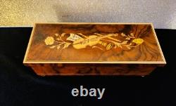 Vintage Reuge Inlay Wood Music/ Jewelry Box-Swiss Works/ Made in Italy/ Imagine