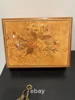 Vintage Reuge Italian Burl Wood Music Box Floral Marquetry San Francisco Tune
