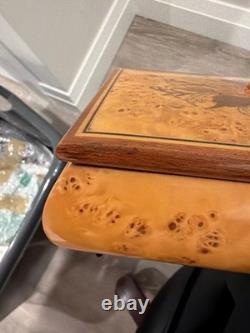 Vintage Reuge Italian Burl Wood Music Box Floral Marquetry San Francisco Tune