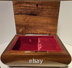 Vintage Reuge Italian Floral Inlaid Wooden Music Box Swiss Movement MID CENTURY