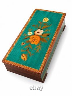 Vintage Reuge Italy Floral Marquetry Hand Inlaid Wood Music Box Dr Zhivago