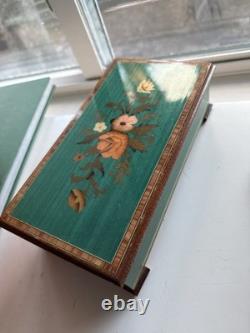 Vintage Reuge Italy Floral Marquetry Hand Inlaid Wood Music Box Dr Zhivago
