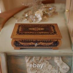 Vintage Reuge Italy Wood Musical Jewelry Box Swiss Glossy Footbeds Mirror