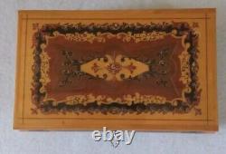 Vintage Reuge Italy Wood Musical Jewelry Box Swiss Glossy Footbeds Mirror