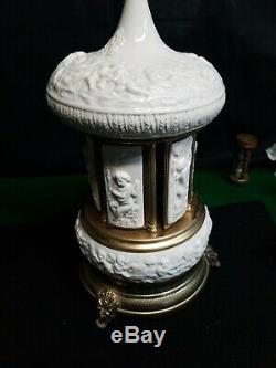 Vintage Reuge Ivory Porcelain Carousel Cigarette Lipstick Dispenser Music Box