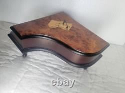 Vintage Reuge Jewelry Music Box Grand Piano Shape Musical Wood Inlay Beethoven