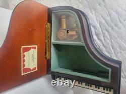 Vintage Reuge Jewelry Music Box Grand Piano Shape Musical Wood Inlay Beethoven