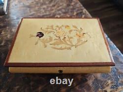 Vintage Reuge Jewelry Music Box Made In Italy Swiss Wood Inlaid Working