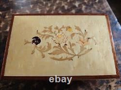 Vintage Reuge Jewelry Music Box Made In Italy Swiss Wood Inlaid Working