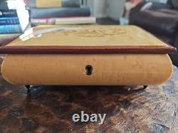 Vintage Reuge Jewelry Music Box Made In Italy Swiss Wood Inlaid Working