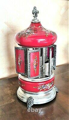 Vintage Reuge Lipstick Cigarette Music Box Carousel Holder, Made in Italy