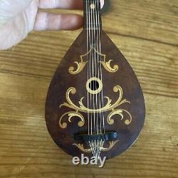 Vintage Reuge Mandolin Instrument Inlaid Wood Swiss Music Box